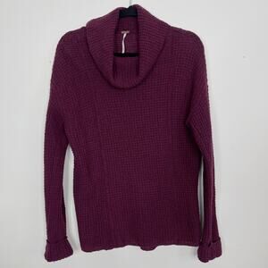 Free People XSmall XS Burgundy Purple Sidewinder Sweater Wool Cowl Neck Waffle
